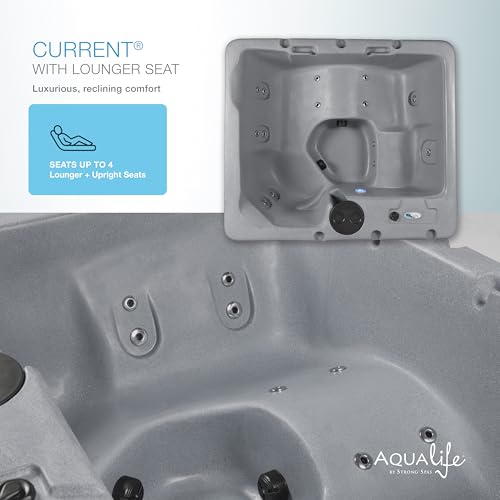 Aqualife Current 4-Adult Outdoor Hot Tub, Uses Standard Outlet, 14 Hydrotherapy Jets, Underwater Led Lighting, Cover Included