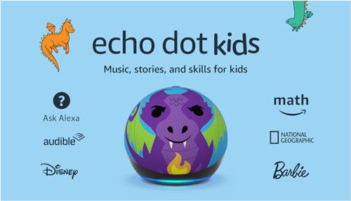 Amazon Echo Dot Kids with Alexa, Designed for kids, with parental controls, Includes 1 Year of Amazon Kids+, Dragon