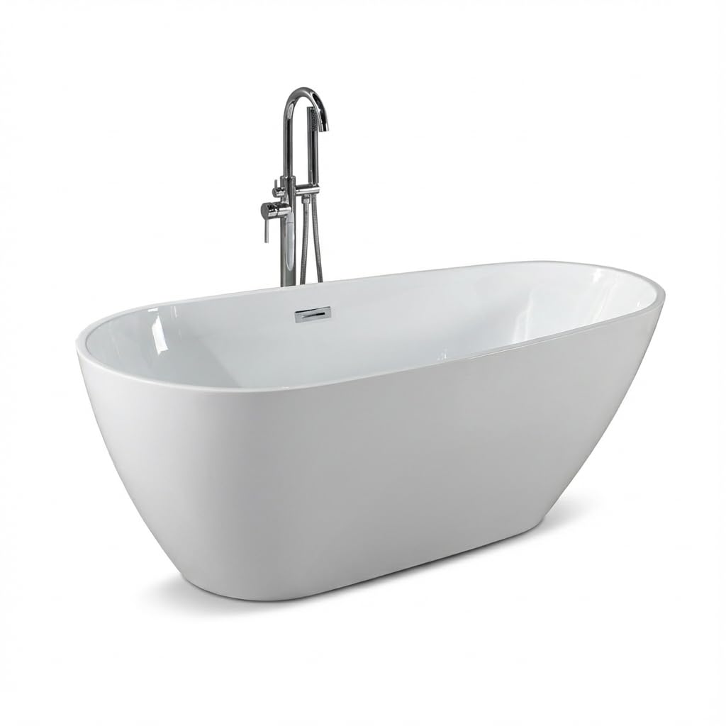 67"Freestanding Bathtub, Acrylic Deep Soaking Tub, Non-Slip Acrylic Tub with Chrome Overflow and Drain, CUPC Certified, Ergonomic Modern Bath for Bathrooms, Easy-Install