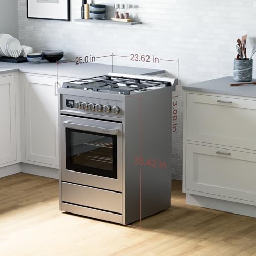 Rangaire RRG241TS 24" Gas Range Oven with Timer - Stainless Steel, Sealed Burners, Convection Fan, Easy Reach Racks