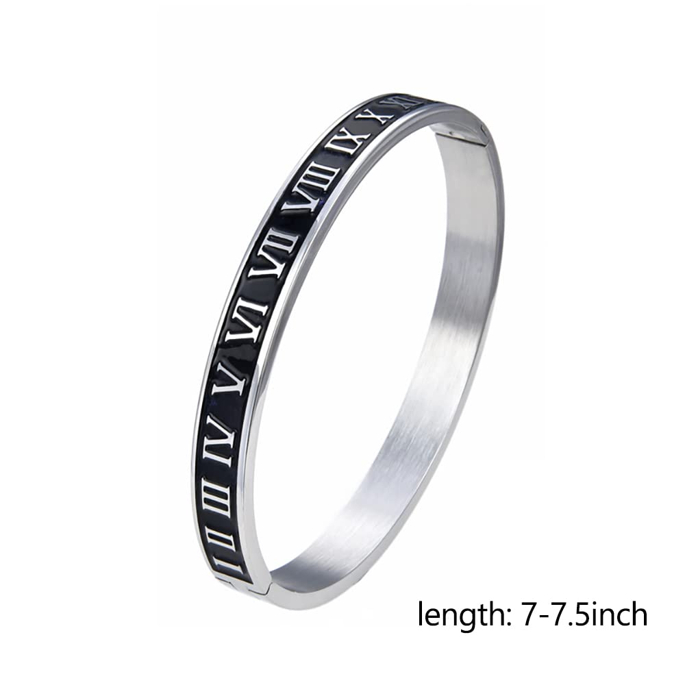 WFYOU 3PCS Stainless Steel Bracelets for Men Gold Roman Numeral Bangle Bracelet Twisted Cable Bracelet Adjustable Cuff Bracelet Mens Luxury Jewelry Bracelets Gifts(I:Silver)