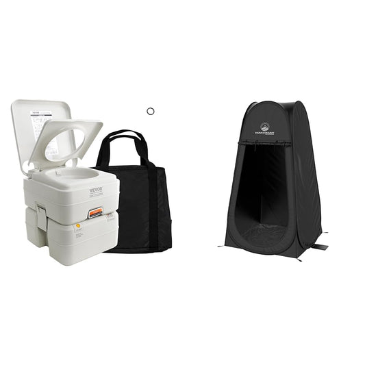 VEVOR Portable Toilet Bundle with Flush and Wakeman Pop Up Pod Privacy Tent for Camping, Beach, Tailgate