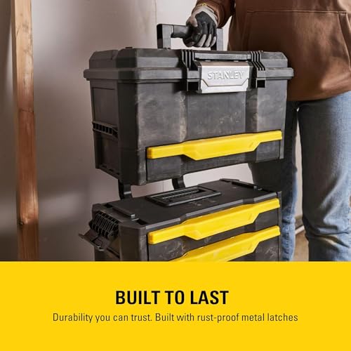 STANLEY Rolling Workshop Toolbox, Detachable Toolbox with Drawers, Flip Bin, Back Pocket, 7 Heavy Duty Wheels, 1-79-206