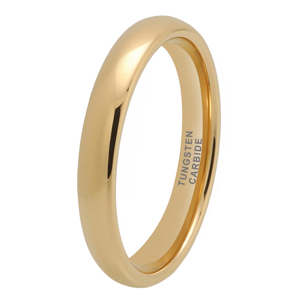 TUTISS 3mm Gold Tungsten Rings for Women Men Engagement Wedding Bands Domed Polished Comfort Fit Size 9