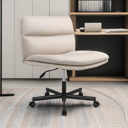 EMIAH Criss Cross Chair with Wheels Home Office Desk Chairs PU-Padded Vanity Chair Mid-Back Ergonomic Computer Chair Comfortable Adjustable Swivel Desk Chair Comfy