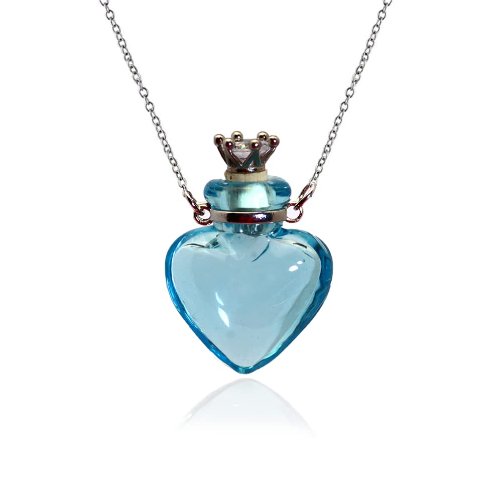 Bysxny 1PC 1PC Colorful Heart Vial Perfume Bottle Necklaces Stainless Steel Chain Make a Wish Aroma Essential Oil Diffuser Pendant necklace Women Jewelry (Light Blue Heart)