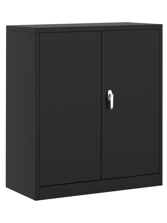 Euker Metal Storage Cabinet with Locking Doors - 35" Heavy-Duty Steel Garage Cabinet with 2 Adjustable Shelves, Small Lockable Storage for Office/Workshop, Black