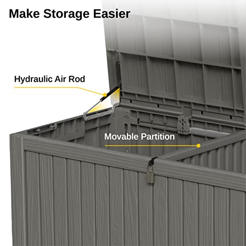 EAST OAK Outdoor Storage Box, 150 Gallon Deck Box, Large Resin Storage Bin for Patio Cushions, Gardening Tools, Lockable, Waterproof and UV Resistant, Grey