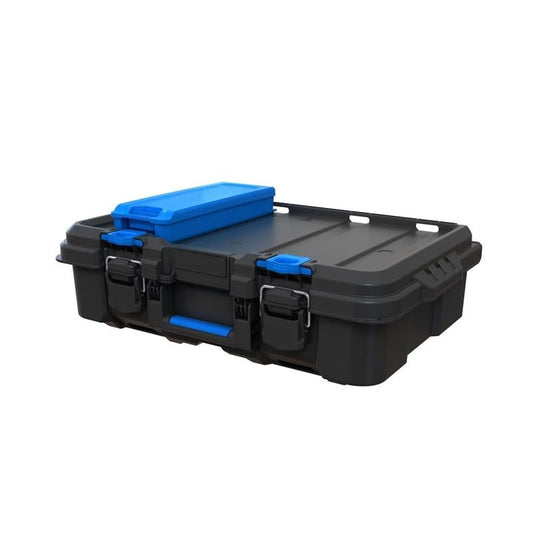 Stack System Tool Box with Small Blue Organizer Dividers Black