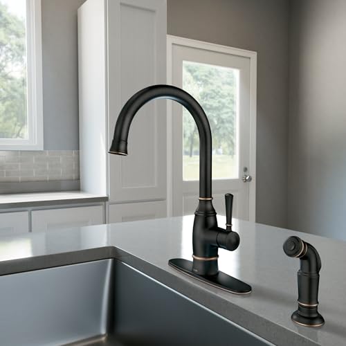 Moen Noell Mediterranean Bronze Single-Handle Kitchen Faucet with Side Sprayer, 87506BRB
