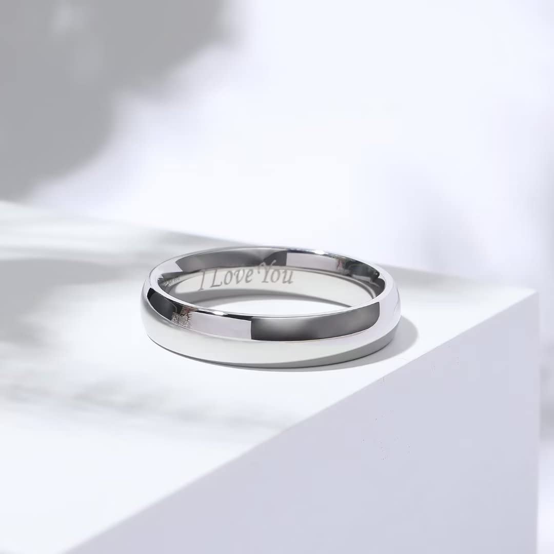 King Will 316L Stainless Steel Wedding Band for Men Women-5mm Width Sliver Plated Wedding Ring Domed Style High Polished with Laser I Love You Comfort Fit Size 11