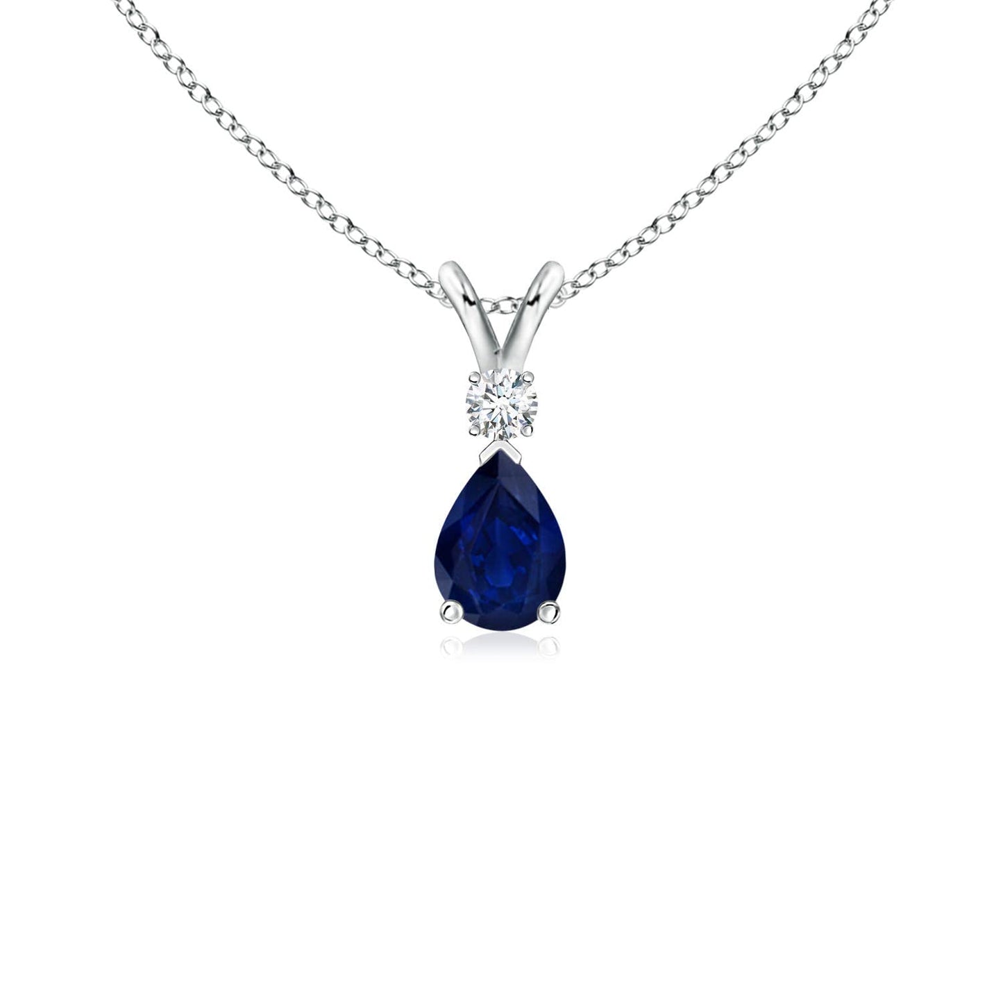 Angara Natural Blue Sapphire Solitaire Pendant for Women | 0.4 ct Pear Shape Blue Sapphire Diamond Solitaire Pendant Necklace in Silver | September Birthday, Gemstone Jewelry Gift | AA | 6x4mm