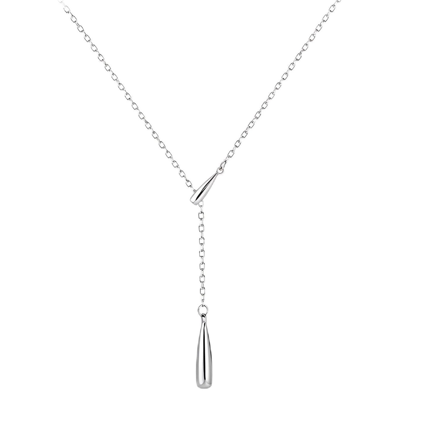 Pinkment Dew-drop Lariat Y-Shaped Silver Necklace for Women, 925 Sterling Silver, Non Tarnish, Trendy, Simple Drop Dangle Charm Chain Jewelry Gift for Women