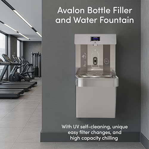 Avalon Wall Mounted Water Fountain with Bottle Filling Station, High Capacity Cooling, Sensor Dispensing, Self Cleaning, Digital Bottle Counter Display, Dual Filtration, ADA Compliant