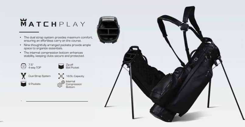 Sun Mountain Men's Matchplay LS Lightweight Stand Golf Bag 4-Way Top - 9 Pockets, Dual Strap System, Push & Electric Cart Compatible Compression Base, 2025 Model - Navy