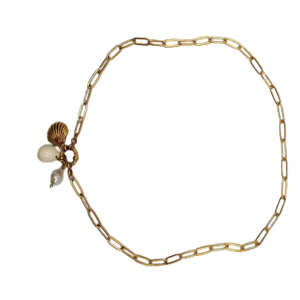 Gmai Double Layer 18K Gold-Plated Seashell Necklace,Enamel Ocean Pendant with Starfish,Crab & Faux Pearl 18in Adjustable Stainless Steel Chain for Women, Perfect for Summer Beach Party & Vacation (Gold 3, Animal)