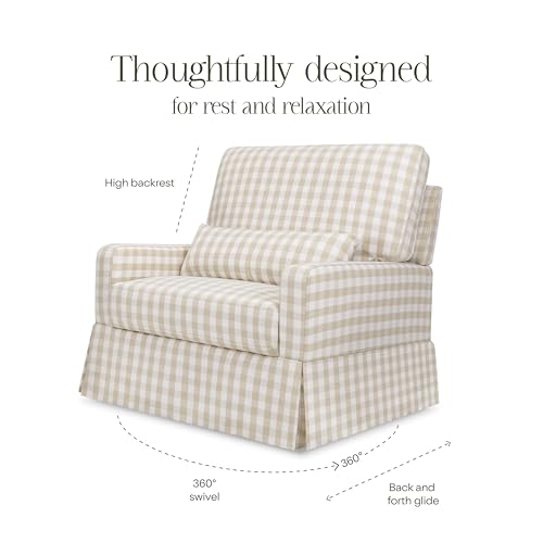 Namesake Crawford Pillowback Chair and a Half Comfort Swivel Glider in Tan Gingham, Greenguard Gold & CertiPUR-US Certified