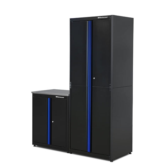 Montezuma Garage Tool Storage System - 2Piece Combo Workbench with Locking Cabinet & Stainless Steel Worktop - EC-EH