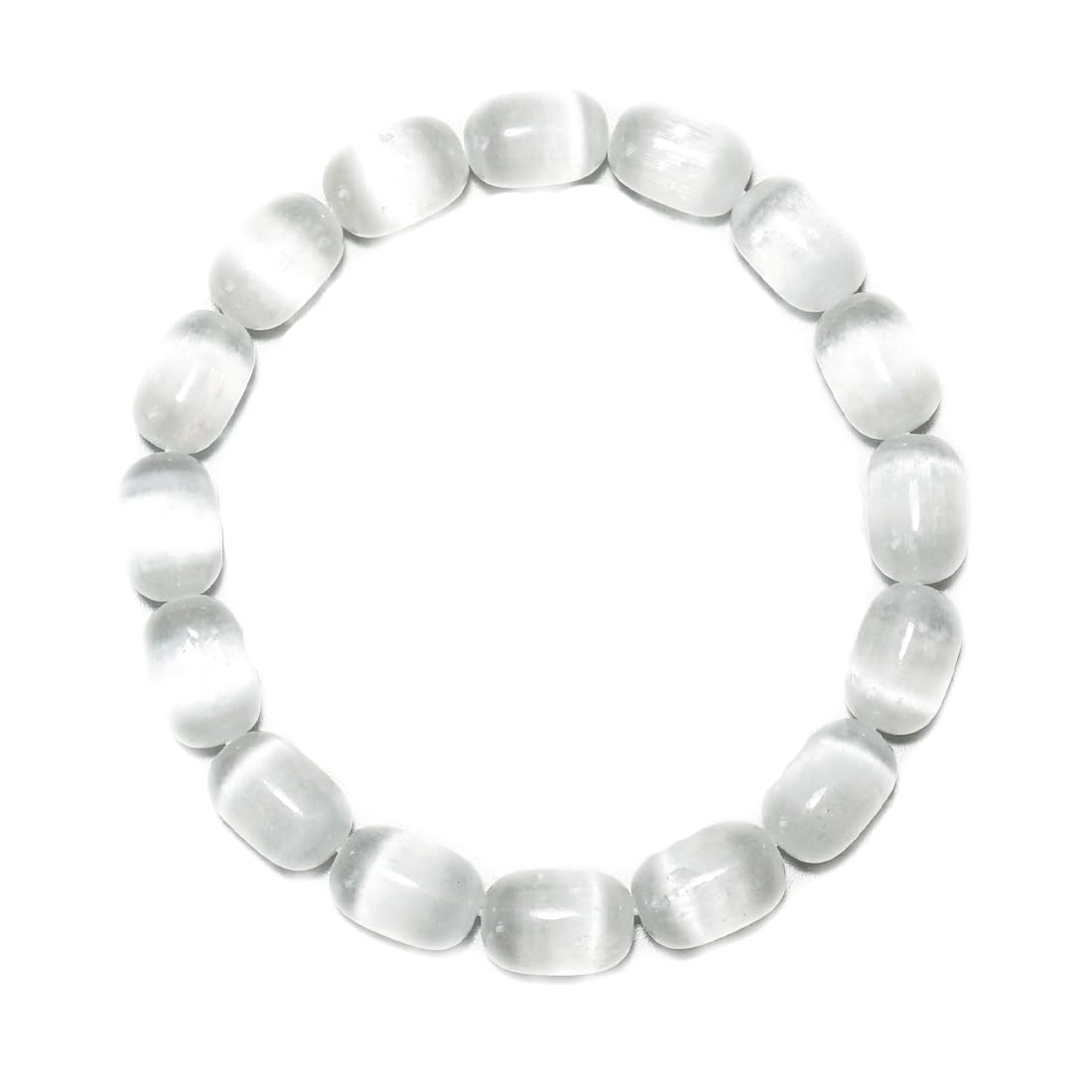 TaHLga Natural Selenite Crystal Bracelet for Women Men |8x12mm White Cylinder Beads | Crown Chakra Stone with Leather Pouch, Gift Box & Repair Kit | Fits about 7.5 inch Wrist