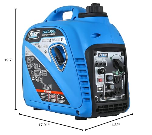 Pulsar 2,200W Portable Dual Fuel Quiet Inverter Generator with USB Outlet & Parallel Capability, CARB Compliant, PG2200BiS