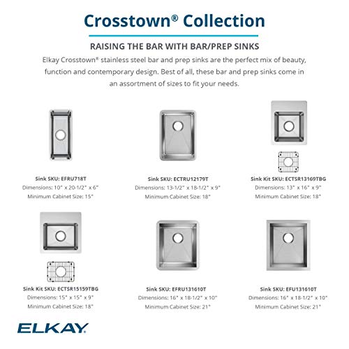 Elkay EFRU131610T Crosstown Single Bowl Undermount Stainless Steel Kitchen Sink, Polished Satin,16 x 19 x 10