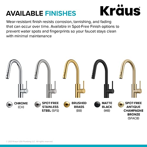 KRAUS Oletto Single Handle Pull Down Kitchen Faucet with QuickDock Top Mount Installation Assembly in Spot Free Antique Champagne Bronze, KPF-2620SFACB