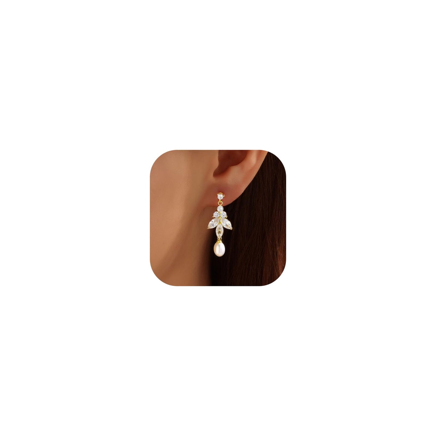 Pearl Earrings for Women, 14k Gold Plated Dangle Pearl Earrings Bridal Shower Gifts Wedding jewelry for Women