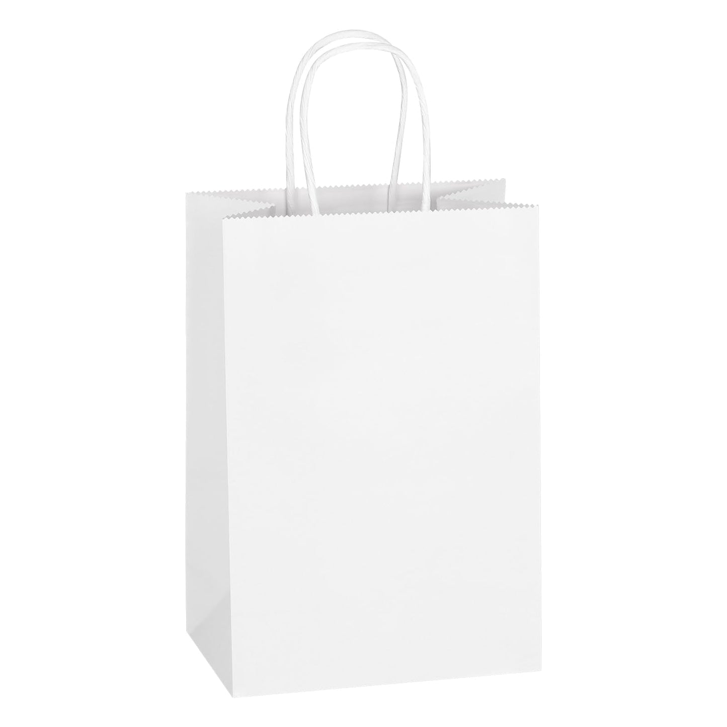 Mlyta 300 Pack 5.25x3.25x8.5 Inch Small White Kraft Paper Gift Bags with Handles Bulk for Goodie, Party Favor Brithday Grocery Shopping, Small Business Wedding Retail Craft Treat, Merchandise Sacks