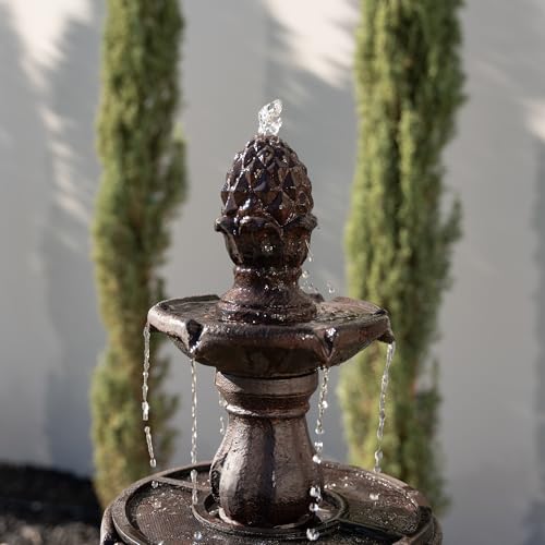 XBrand 51" 3-Tier Outdoor Waterfall Fountain, Resin Freestanding Water Feature with Auto Shut-Off Pump, Brown