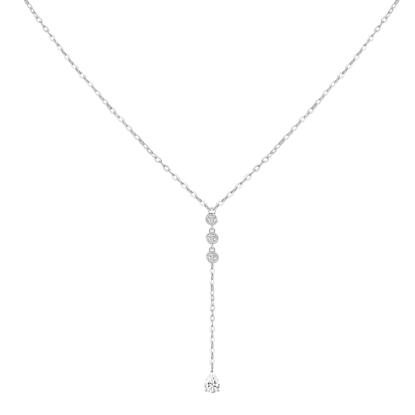 TWTWIO Moissanite Pendant Necklace for Women, D Color VVS1 Clarity 0.59CT S925 Sterling Silver Lariat, 18K White Gold Plated, Valentine's Day Jewelry Gift for Her