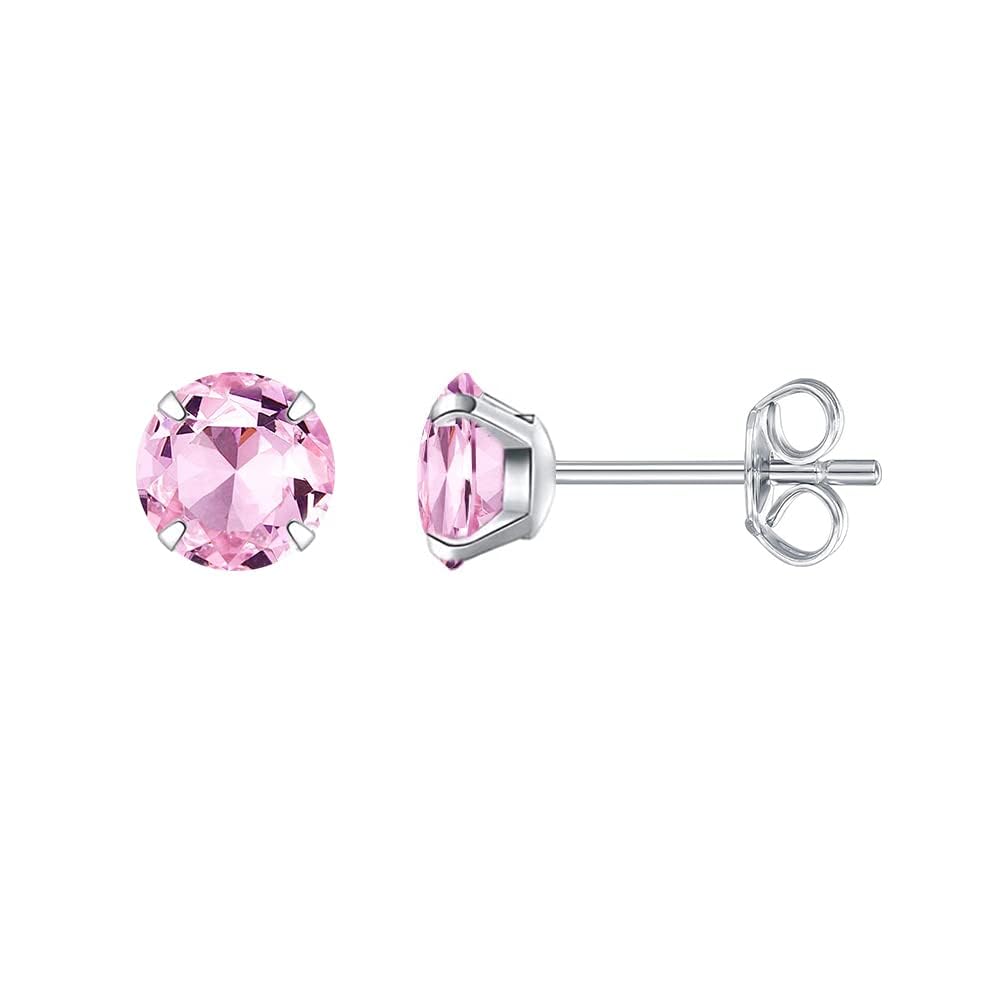Limerencia Hypoallergenic G23 Titanium Earrings, F136 Implant Grade Pure Titanium, Suitable for Sensitive Ears with Birthstone Crystals CZ Simulated Diamonds (Pink Gems)