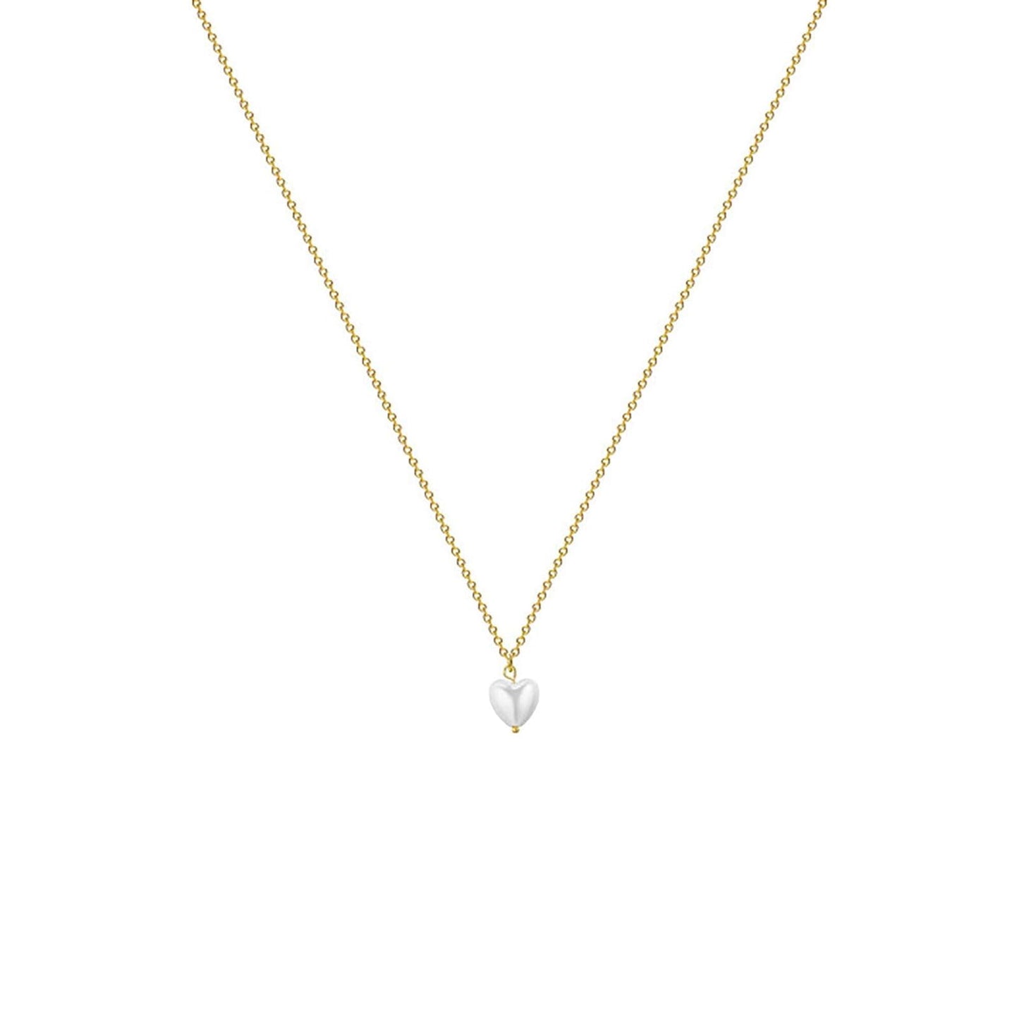 Sargetou Heart Pearl Necklace for Women,14k Gold Plated Waterproof Small Cute Dainty Choker Necklace Drop Heart Chain Trendy Jewelry Fashion Gift