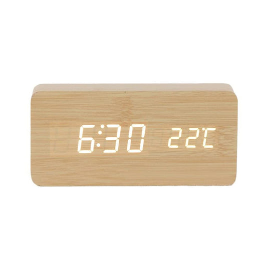 TYUHDUYUR LED Wooden Alarm Clock Watch Table Digital Thermometer Wood Electronic Desktop USB/AAA Powered Clocks Table Decor (Color : Multi-Colored) (Beige One Size)