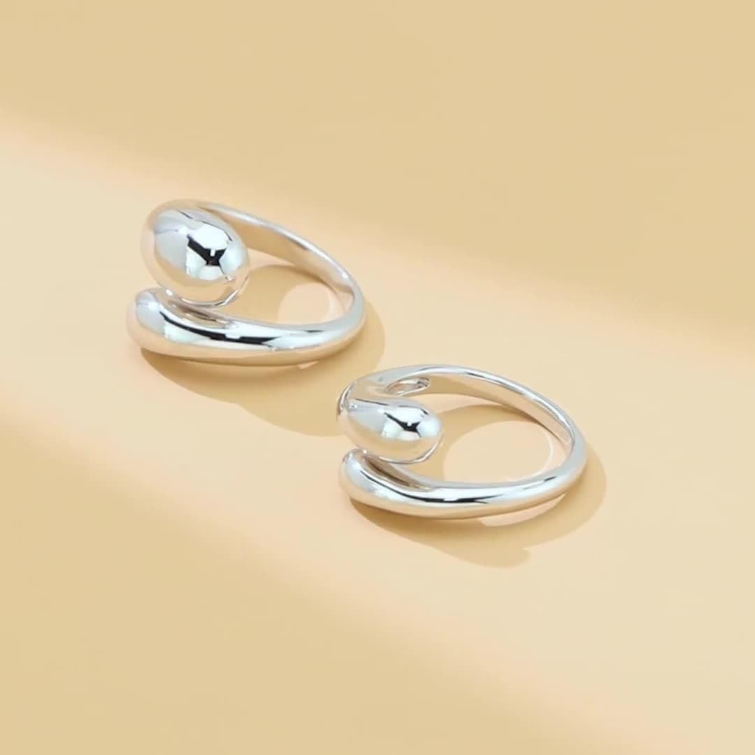 AIETUE Chunky Rings For Women, Gold Silver Thumb Ring Asymmetrical Wavy Curve Ring Adjustable Non Tarnish Dainty Stainless Steel New Year Anniversary Birthday Jewelry Gift (Teardrop Silver)