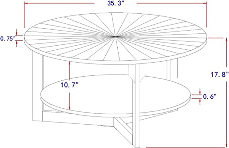 DS-HOMEPORT Round Coffee Table, 35" Circle Wood Coffee Table with Storage Shelf, 2 Tier Center Table for Living Room Apartment Home Furniture, Easy Assembly (Espresso,35" Dx35 Wx18 H)