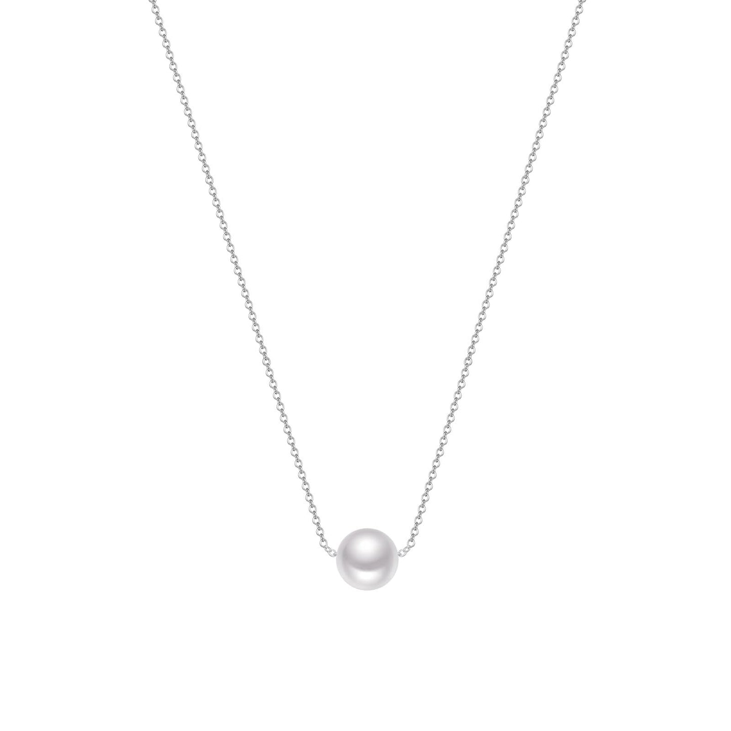 Sargetou Pearl Necklace for Women,14k Silver Plated Waterproof Small Cute Dainty Choker Necklace Drop Circle Single Pearl Chain Trendy Jewelry Fashion Gift