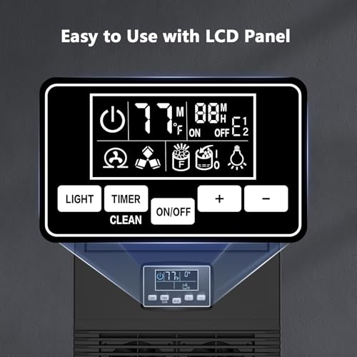 Electactic Commercial Ice Maker Machine, 66Lbs/24H with 8Lbs Storage Capacity, 32 Ice Cubes in 12-20 Mins, Self-Cleaning, Freestanding for Compact Cafe/Bar