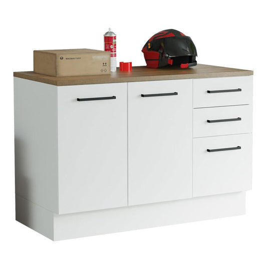 Madesa Heavy-Duty Garage and Utility Room Base Storage Cabinet with 2 Doors and 3 Drawers Storage Shelves 47 Inch Wooden Organization Unit - White