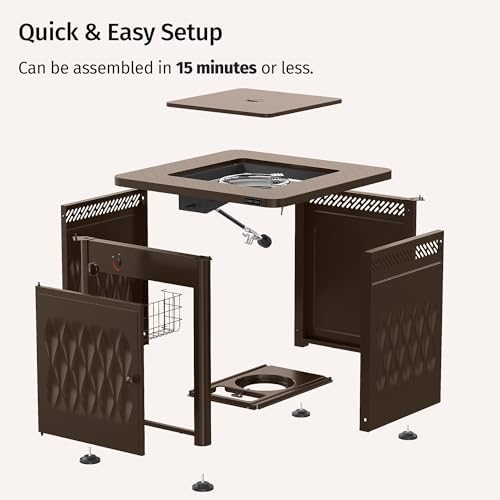 EAST OAK 28" Outdoor Propane Fire Pit Table | 52,000 BTU Gas Fire Pit Table for Outside with Magnetic Lid | Storage Basket & Lava Rocks | CSA Certified for Patio, Garden & Backyard | Black