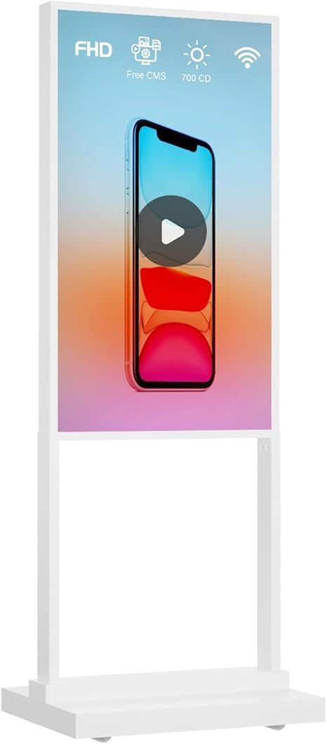 Canlarriz 32 inch Digital Signage Kiosk 700 nits FHD Ultra-Bright Advertising Screen Floor Standing Digital Poster for Retail Displays and Trade Show Display Free Web Content Editor Android USB/HDMI