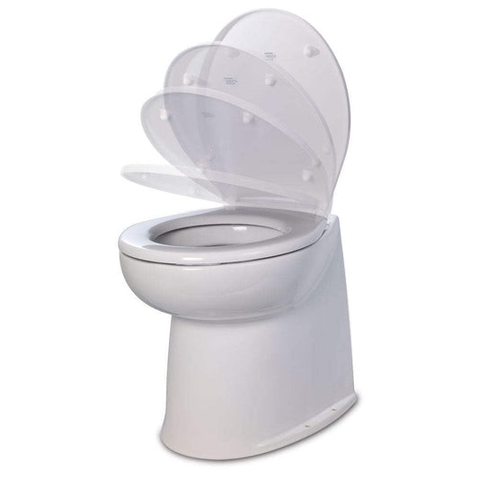 Jabsco 58040-3012 Deluxe Flush Electric Marine Toilet, 17" Straight Back, 12V Freshwater w/Solenoid Valve & Soft Close Lid