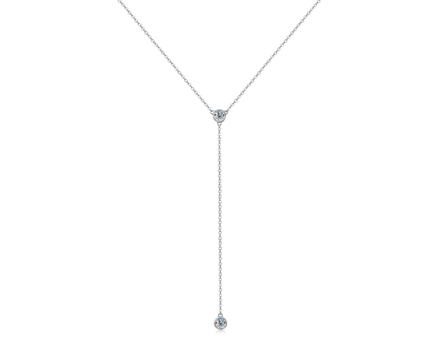 Moissanite Necklace for Women Sterling Silver, Imitation Diamond Lariat Drop Y necklace, Dainty Simple Long Prom Bridal Wedding Hypoallergenic Neckalces, 16 to 20 Inch