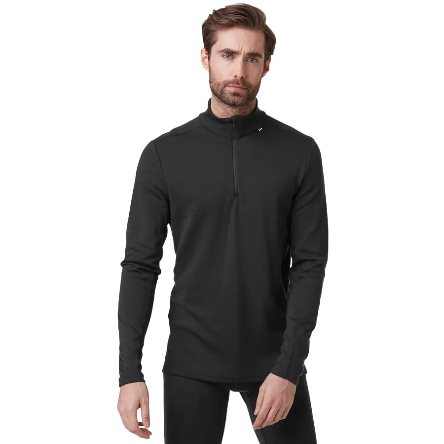 Helly Hansen LIFA Merino Midweight Half-Zip Base Layer for Men - Performance Wicking Interior, 990 Black - Medium