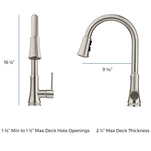 Pfister Pfirst Series Kitchen Faucet, Single Handle Pull-Down Sprayer High Arc Stainless Steel Finish 1 or 3 Hole Installation CALGreen Water Efficient Sink Faucet, G529PF2S