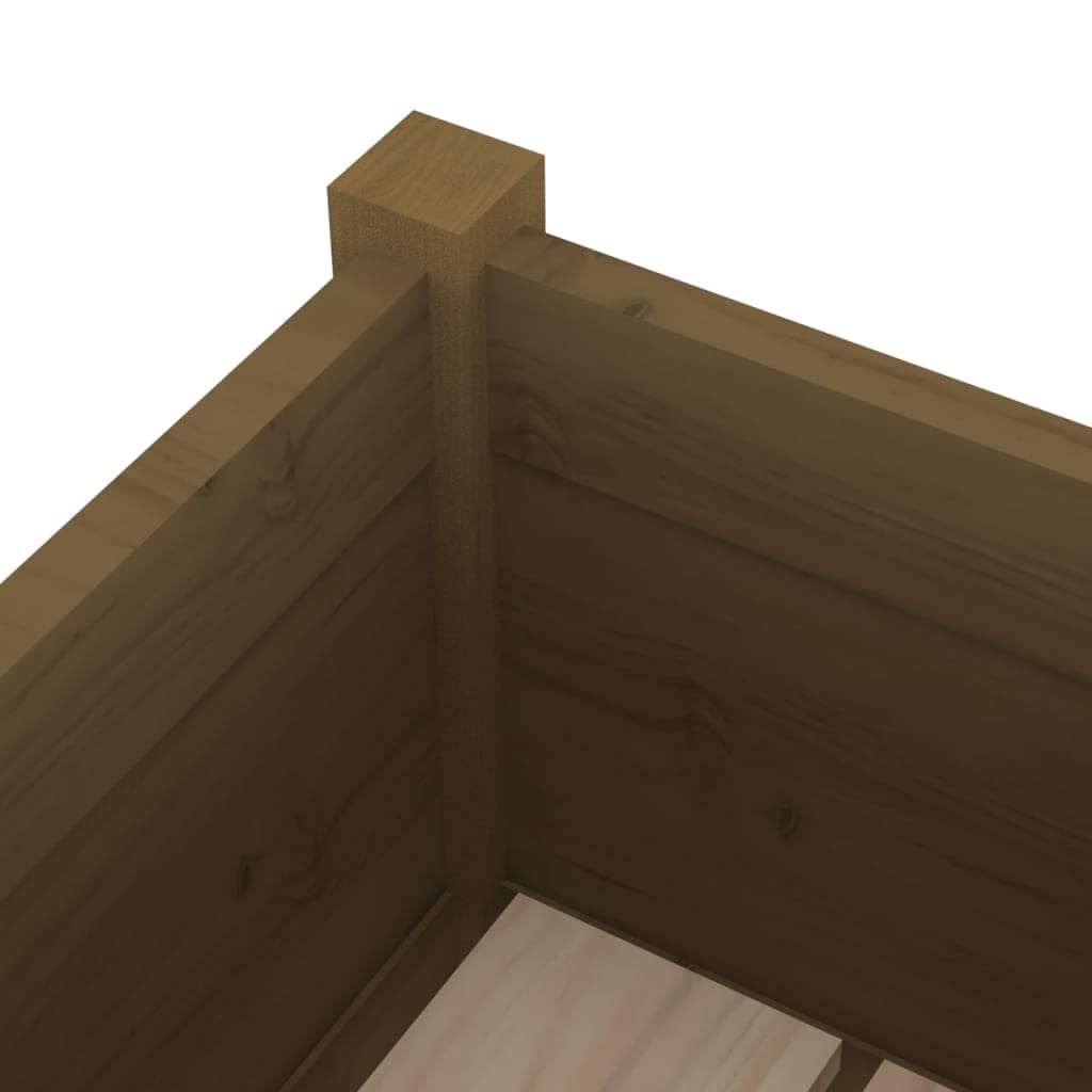 QZZCED Honey Brown Rustic Square Garden Planter, Solid Pine Wood Outdoor Planter Box with Weather-Resistant Design, Spacious 27.6x27.6x27.6 Inch for Flowers, Herbs, Vegetables,