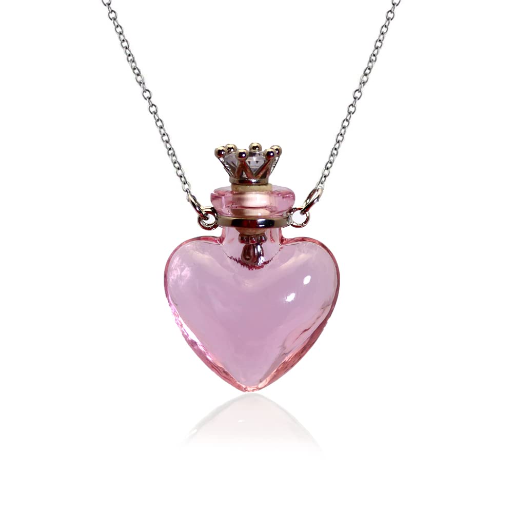 Bysxny 1PC 1PC Colorful Heart Vial Perfume Bottle Necklaces Stainless Steel Chain Make a Wish Aroma Essential Oil Diffuser Pendant necklace Women Jewelry (Pink Heart)