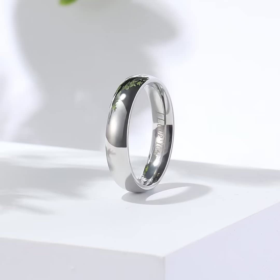 King Will 316L Stainless Steel Wedding Band for Men Women-5mm Width Sliver Plated Wedding Ring Domed Style High Polished with Laser I Love You Comfort Fit Size 11