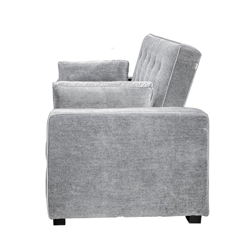 Serta Ainsley 72.6" Convertible Sleeper Sofa, Queen Size, Dreamcoil Comfort, Soft Woven Fabric, Light Grey