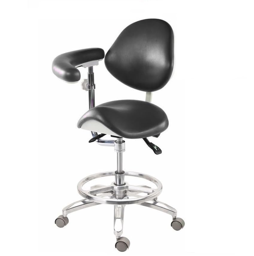Kurtvenid Dental Deluxe Mobile Saddle Chair PU Leather Assistant Doctor Stool with Armrest
