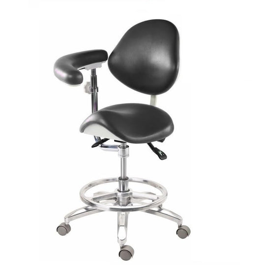 Kurtvenid Dental Deluxe Mobile Saddle Chair PU Leather Assistant Doctor Stool with Armrest